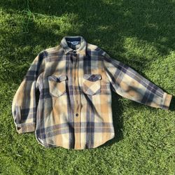VTG WOOLRICH Size Small Wool Striped Barn Chore Coat Blue Plaid Made in USA