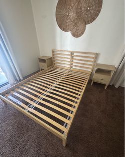Ikea Queen TARVA bed frame with LUROY slat base