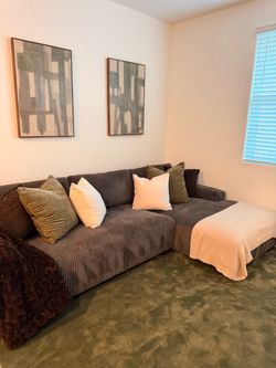 Grey Corduroy Sectional Couch