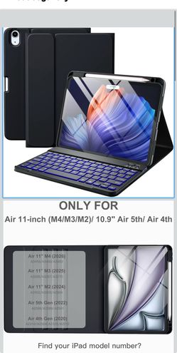 Harvopu Compatible for iPad Air 11-inch/ 10.9"Air 5th 4th Generation Case with Keyboard -Backlit Detachable, Folio Keyboard Cover with Pencil Holder f