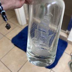 Glass With Etched Sailboat On Front Decanter 