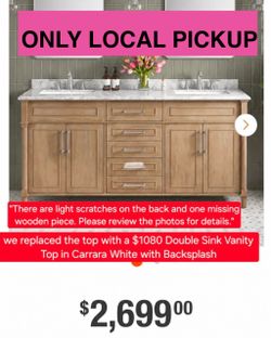 🌺 Home Decorators Collection Aberdeen 72” Double Sink Freestanding Antique Oak Bath Vanity W/Carrara Marble Top (Assembled) #3925