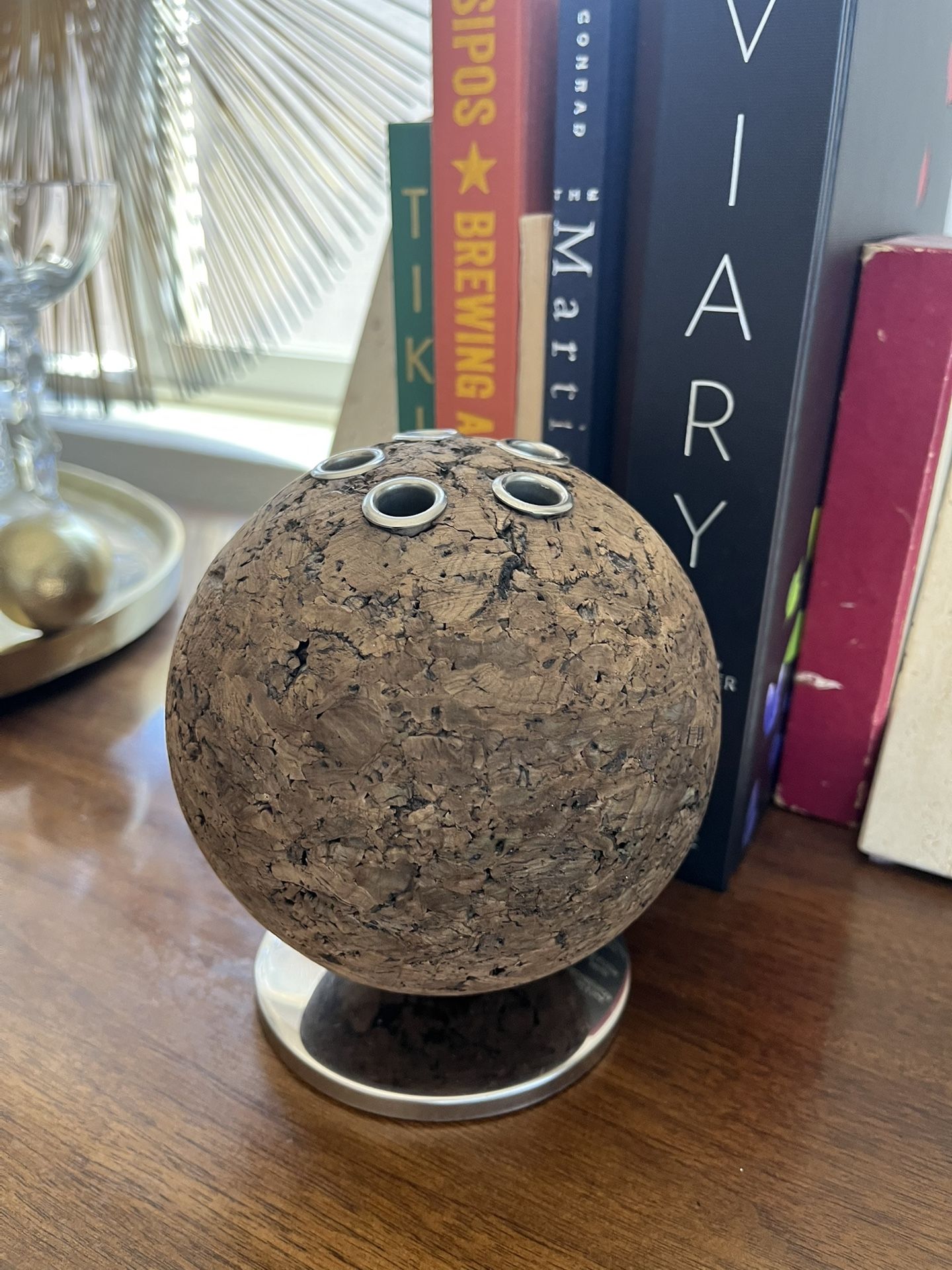 Vintage Mid Century Modern Rotating Cork Ball Sphere Desk Organizer