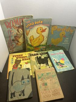 8 vintage children's books 1940s 1950s Fuzzy Wuzzy Blue-Eyed Pussy lot