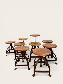 Vintage Industrial Adjustable Swivel Stools (1940s) - 2 left