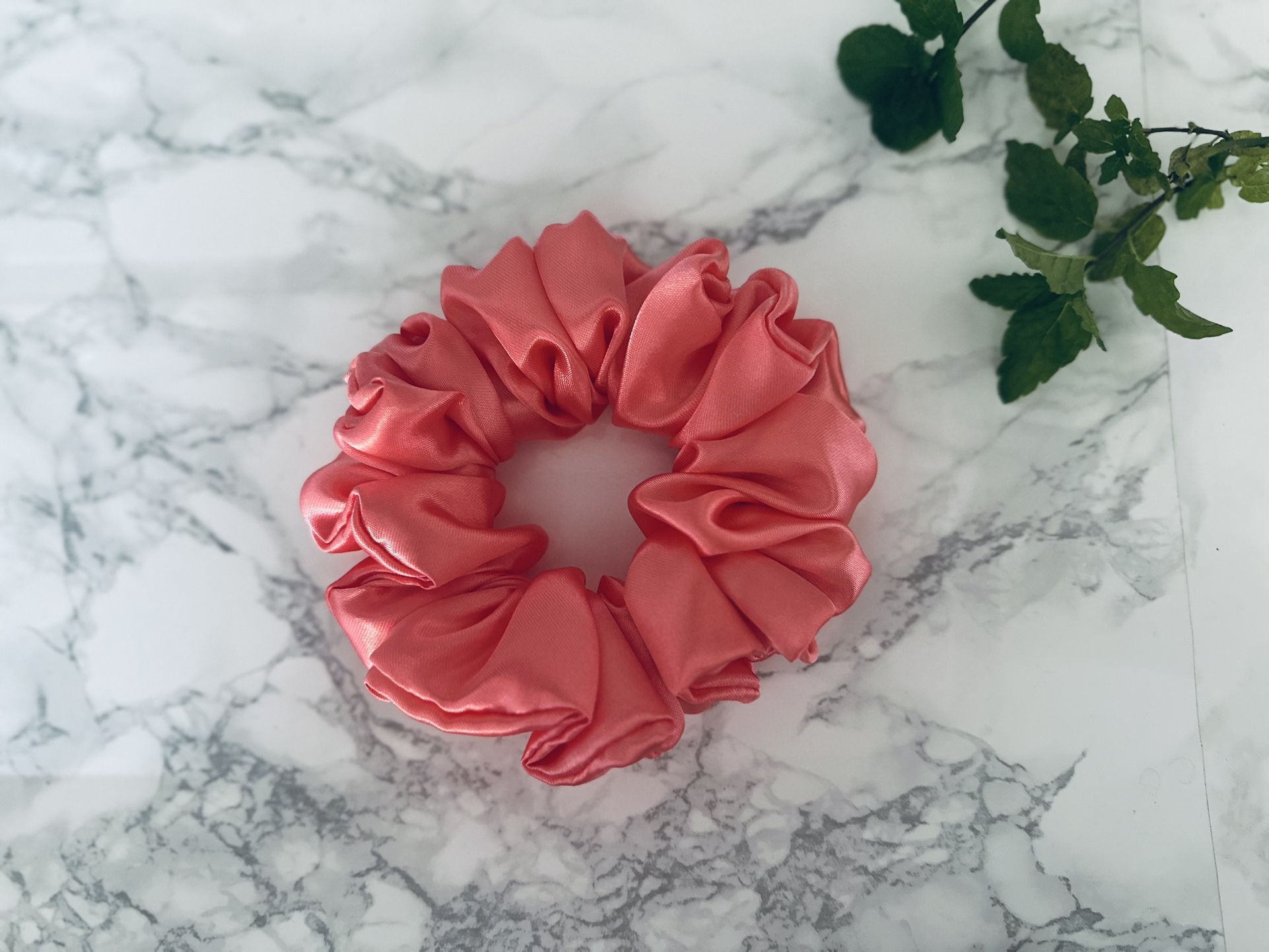 Elegant Pink Satin Scrunchie