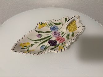 Vintage Hand Painted Serving Tray with Handle Blue Ridge Pottery Tulips
