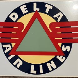 Ande Rooney Delta Air Lines Vintage Porcelain Enamel Sign 7½ " x 16"