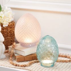 2 Large Elegant LED Illuminated Glass Quilted Decorative Eggs