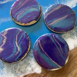Resin Coasters Set Of 2,4, Purple , Blue Ocean 