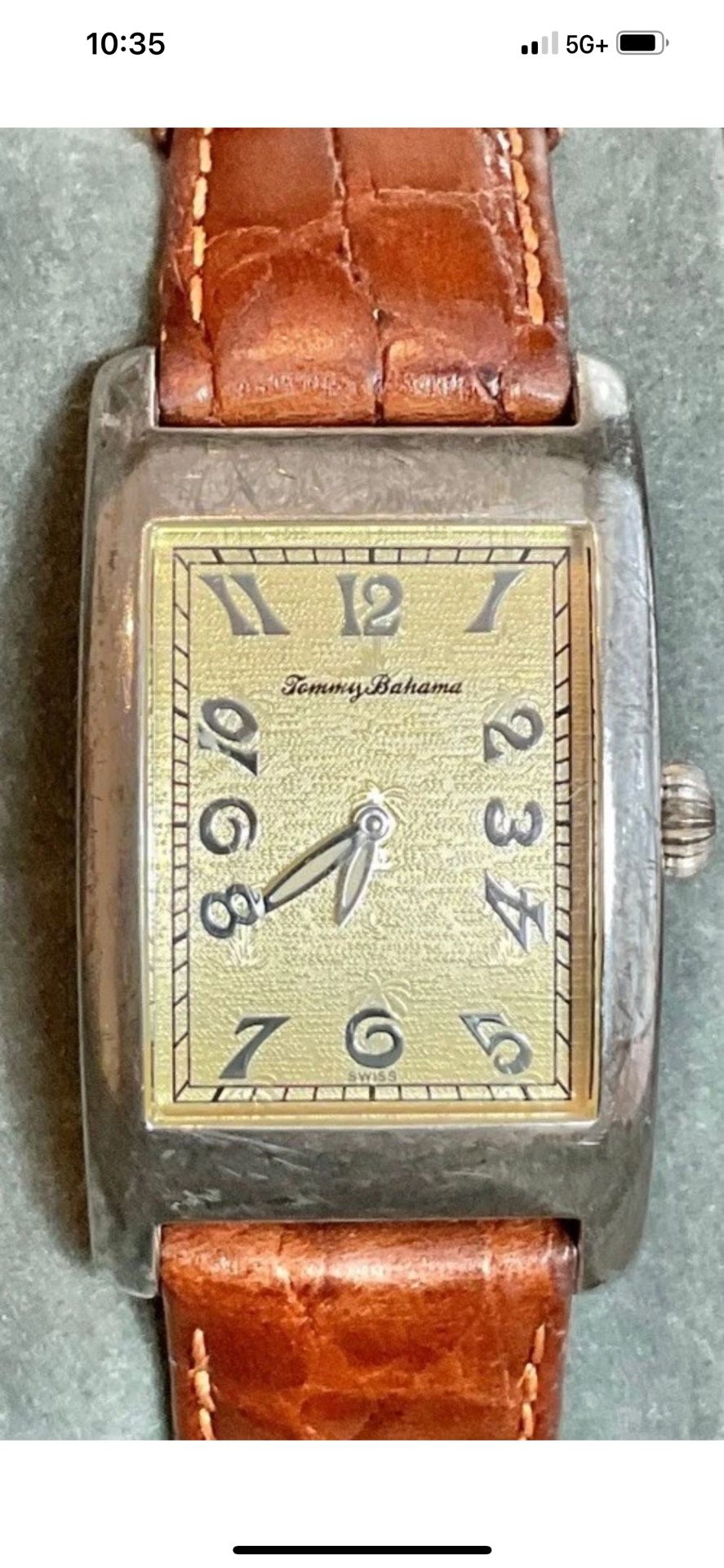 🌰🌕Luxurious Tommy Bahama Tank Crème Silver Sterling Men Watch SWISS🌕🌰