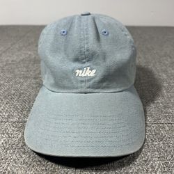Vintage Nike Cursive Script Hat Cap Strapback Blue Swoosh Back Logo  