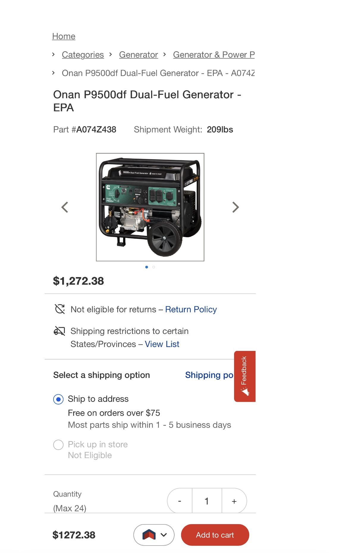 9500 Cummins Duel Fuel Generator