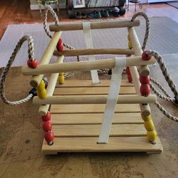 Playberg Wooden Baby Swing With Hanging Ropes