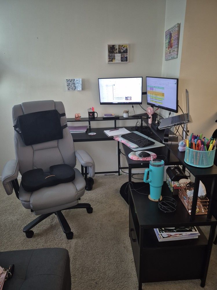 Desk, Chair, and Monitors For Sale