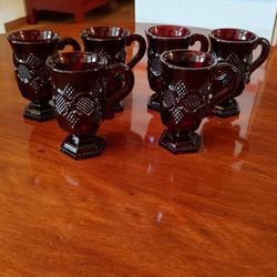 Avon 1876 Cape Cod Ruby Red Footed Bistro Mugs-Set of 6