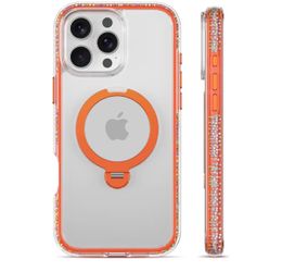 Clear iPhone Case with Orange MagSafe Ring Stand for iPhone 16 pro max