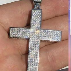 Real 925 Silver Large Iced Cross Pendant 2.5CT MOISSANITE Passes Diamond Tester