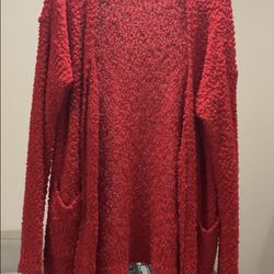 Racheal Red Popcorn Knit Cardigan - Size M/L - Cozy & Soft