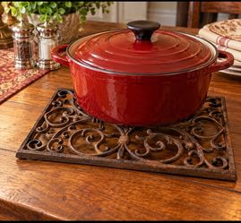 Decorative antique cast iron heat trivet
