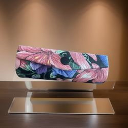 Vintage 1960s Oilcloth Oilskin Lipstick Case Jeun Bang Mirror Chintz Flowers