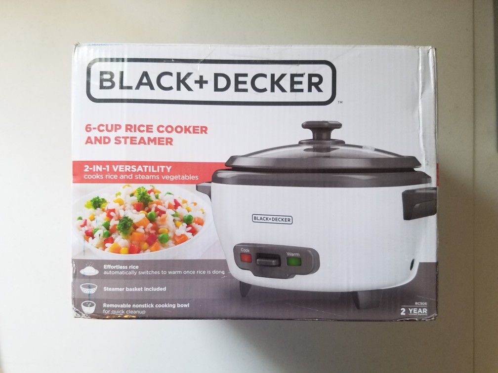 Black + Decker Rice Cooker and Steamer, 6-Cup, 2-In-1 Versatility