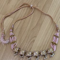 Indian Pink Gold Pearl Meenakari Enamel Beaded Chocker