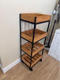 4-Tier Rolling Storage Cart Wood & Metal