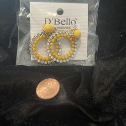 D’Bello New In Package Yellow And Rhinestone Pierced Earrings