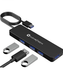 NOV8Tech 4-Port USB 3.0 Hub Splitter - USB Extender 4 Port USB Ultra Slim Data Hub, Fast Data Transfer for Laptop, Compatible with Windows PC, Mac, Pr