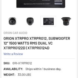 Orion Xtr Pro 12" Subwoofer