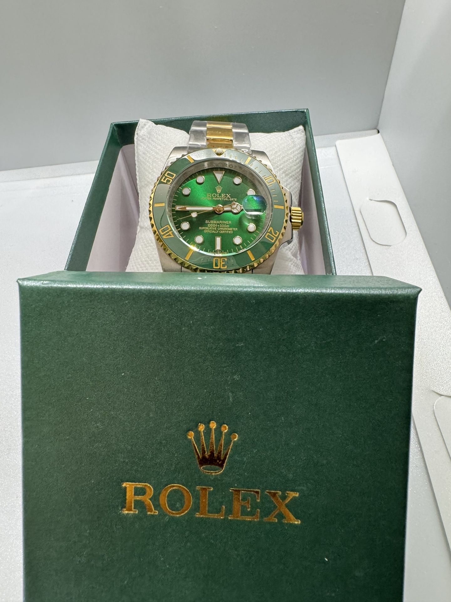 Brand New Automatic Movement Green Face / 2 Tone Band Designer Watch With Box! 