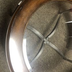 Glass Oak Wood/Iron Table