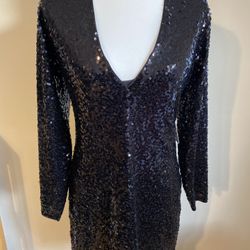 Express Black sequin cocktail dress with low v neck 