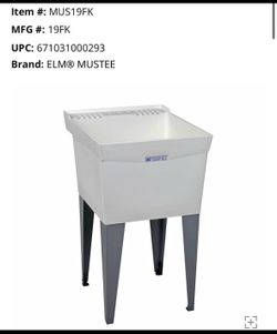 New in Box ELM MUSTEE 19FK UTILATUB Premier Laundry/Utility Tub 20" W x 24" D x 34" H Floor Mount