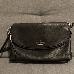 Kate Spade Black Crossbody Bag - Pebbled Leather Purse Flap Closure
