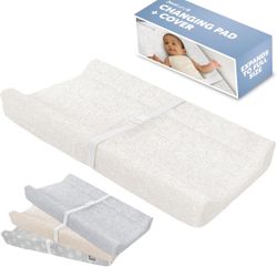 Jool Baby Soft Changing Pad + Washable Cover, Non-Slip - Fits Standard Changing Tables & Dressers (Off-White/Wave)