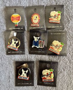 Vintage Bud Light Spuds MacKenzie Dog Enamel Lapel Pin Budweiser Lot of 8 New