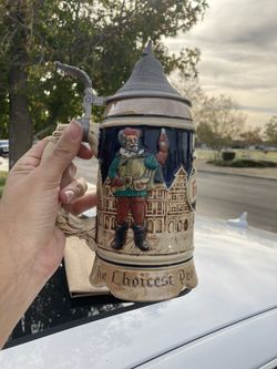 Vintage Falstaff Musical Beer Stein Musical Mug Music Box Plays When Hoisted