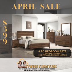4 Pc Queen Bedroom Set ( Take It Home In Monthly Payments) NO DOWN PAYMENT NEEDED