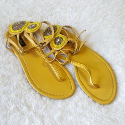 Sound Girl Size 8.5 Yellow Ankle Wrap Embroidered Sandals