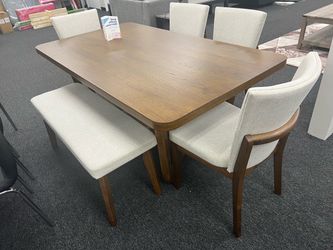 Wood Dining Table Set with 4 Chairs & Bench