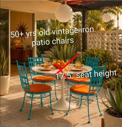 Can Deliver Set of 4 Vintage Mid-Century Modern Iron Patio Chairs - Aqua Blue & Orange
