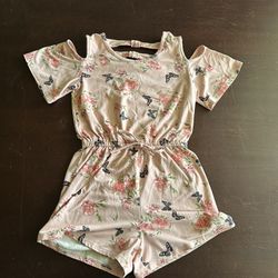 Youth Girls Butterfly And Flower Romper Size 10