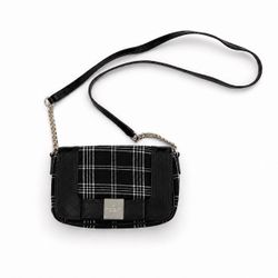 Kate Spade Black White Plaid Crossbody Bag Patent Leather Trim