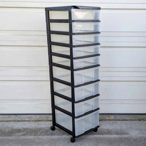 9 level black and clear plastic storage sliding drawer portable rolling tower cart organizer with wheels