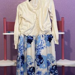 Girls Blue Flower Dress And Mini jacket / Vestido De Niñas Con Saco De Flores Azules 