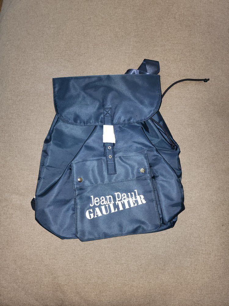 Jean Paul Gaultier blue nylon draw string travel backpack 