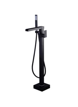 Free Standing Black Bathtub Filler Taps Floor Mounted Mixer Shower Faucet Set