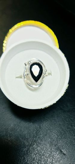 .925 mexican silver ring  black cz size 8"